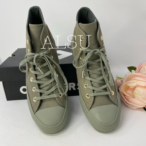 Converse Ctas High Top Leather Dark Stucco Green W - Picture 7 of 8